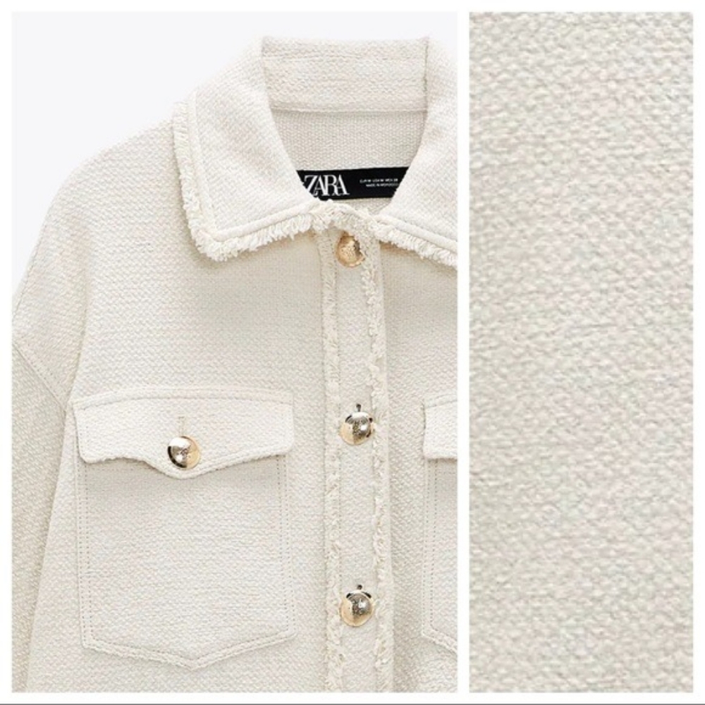 NWT. Zara Ecru Textured Buttoned Overshirt.